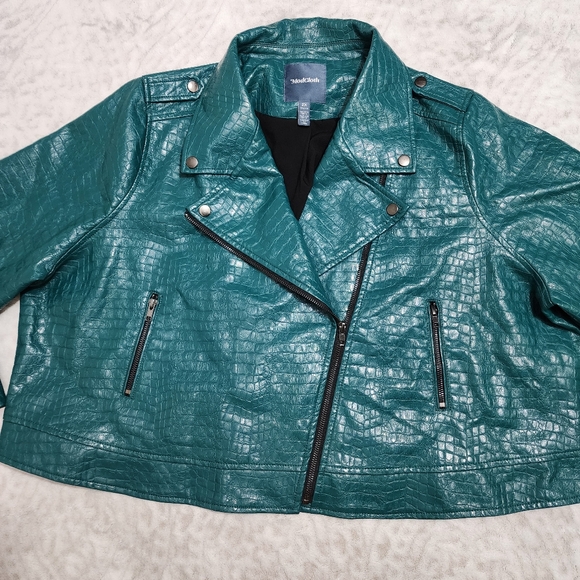 Modcloth Women's Crocodile Rock Faux Leather Moto Jacket Size 2X Green - Picture 2 of 14